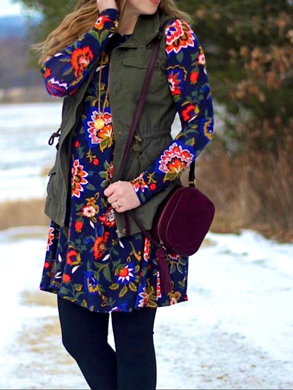 Old Navy Navy Blue Bright Colorful Floral Print Long Sleeve Swing Dress